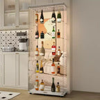 Tempered Glass Display Cabinet/Wine Cabinet/Storage Cabinet/File Cabinet with LED Light Strip Mirror and Lock Swivel Casters 4 Shelf 2 Doors