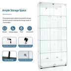 Tempered Glass Display Cabinet/Wine Cabinet/Storage Cabinet/File Cabinet with LED Light Strip Mirror and Lock Swivel Casters 4 Shelf 2 Doors
