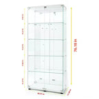 Tempered Glass Display Cabinet/Wine Cabinet/Storage Cabinet/File Cabinet with LED Light Strip Mirror and Lock Swivel Casters 4 Shelf 2 Doors