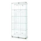 Tempered Glass Display Cabinet/Wine Cabinet/Storage Cabinet/File Cabinet with LED Light Strip Mirror and Lock Swivel Casters 4 Shelf 2 Doors