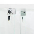 Tempered Glass Display Cabinet/Wine Cabinet/Storage Cabinet/File Cabinet with LED Light Strip Mirror and Lock Swivel Casters 4 Shelf 2 Doors