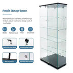 Tempered Glass Display Cabinet/Wine Cabinet/Storage Cabinet/File Cabinet with LED Light Strip Mirror and Lock Swivel Casters 4 Shelf 2 Doors