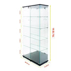Tempered Glass Display Cabinet/Wine Cabinet/Storage Cabinet/File Cabinet with LED Light Strip Mirror and Lock Swivel Casters 4 Shelf 2 Doors