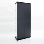 Tempered Glass Display Cabinet/Wine Cabinet/Storage Cabinet/File Cabinet with LED Light Strip Mirror and Lock Swivel Casters 4 Shelf 2 Doors