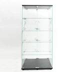 Tempered Glass Display Cabinet/Wine Cabinet/Storage Cabinet/File Cabinet with LED Light Strip Mirror and Lock Swivel Casters 4 Shelf 2 Doors