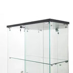 Tempered Glass Display Cabinet/Wine Cabinet/Storage Cabinet/File Cabinet with LED Light Strip Mirror and Lock Swivel Casters 4 Shelf 2 Doors