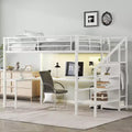 Bellemave Metal Loft Bed with L-Shaped Desk, Wardrobe & Adjustable Storage, USB & LED Lights, High Loft Bed for Kids, Teens & Adults, White