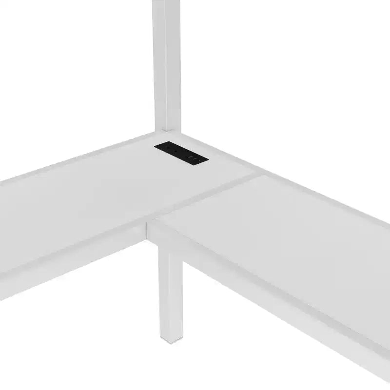 Bellemave fémelemeletes ágy L alakú íróasztallal, ruhásszekrénnyel és állítható tárolóval, USB- és LED-világítással, magasított ágy gyermekeknek, tinédzsereknek és felnőtteknek, fehér