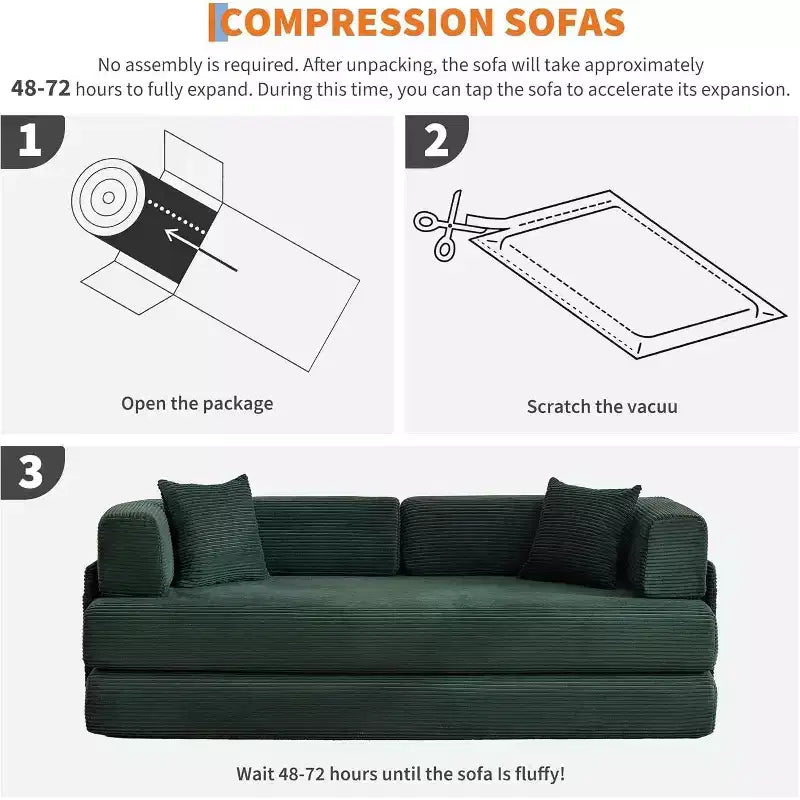 Corduroy floor sofa bed with pillows, convertible armrests and backrest, suitable for living rooms, bedrooms, and apartments.