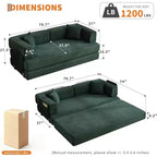 Corduroy floor sofa bed with pillows, convertible armrests and backrest, suitable for living rooms, bedrooms, and apartments.