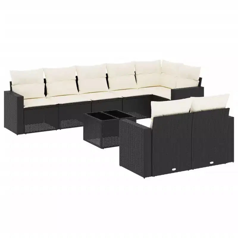vidaXL Garden Sofa Set Black PE rattan Large Adjustable Armrests