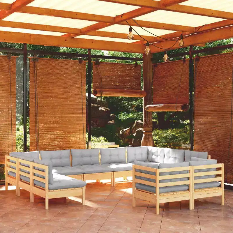 vidaXL Ensemble de salon de jardin gris en bois de pin massif, 100 % polyester