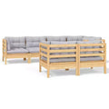 vidaXL 7 Piece Patio Lounge Set with Gray Cushions Solid Pinewood - Gray