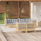 vidaXL 7-teiliges Loungeset für die Terrasse mit grauen Auflagen, massives Kiefernholz – grau