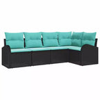 vidaXL Garden Sofa Set 5 pcs Black and turquoise Poly rattan - Black and turquoise without table