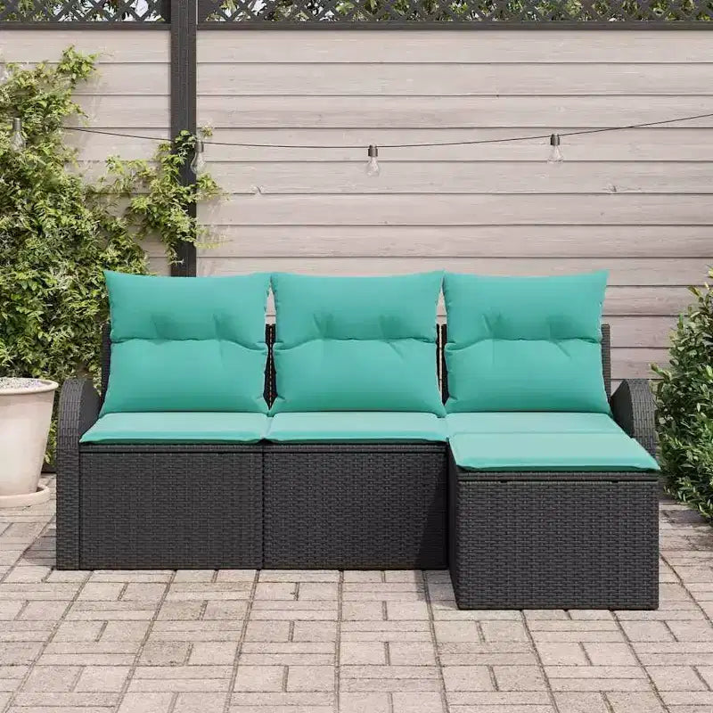 vidaXL Garden Sofa Set 4 pcs - Black and Turquoise