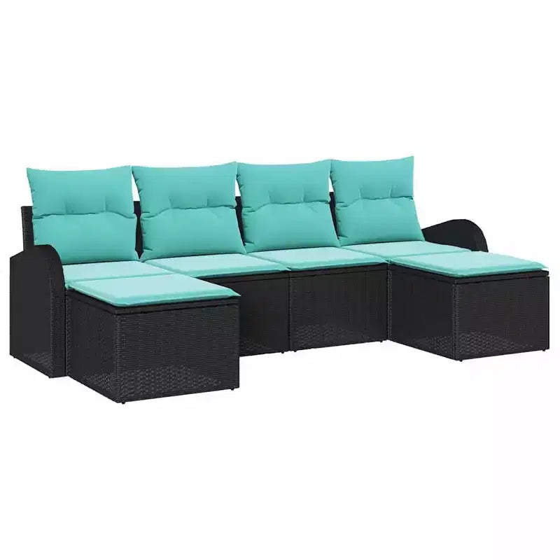 vidaXL Garden Sofa Set 6 pcs - Black and Turquoise