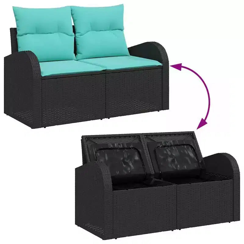 vidaXL Gartensofa-Set, 6-teilig, schwarz und türkis