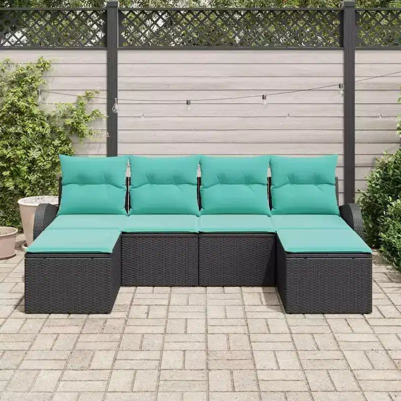 vidaXL Gartensofa-Set, 6-teilig, schwarz und türkis