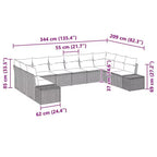 Set di divani da giardino vidaXL, 10 pezzi, nero e turchese, polirattan