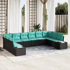 Set di divani da giardino vidaXL, 10 pezzi, nero e turchese, polirattan