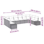 Set di divani da giardino vidaXL, 10 pezzi, nero e turchese, polirattan