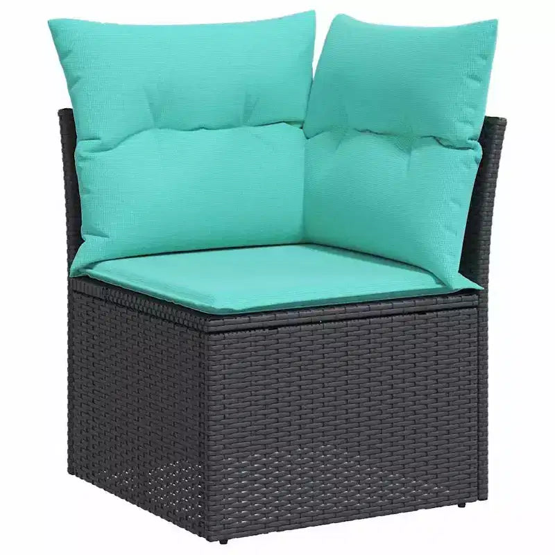 Set di divani da giardino vidaXL, 10 pezzi, nero e turchese, polirattan