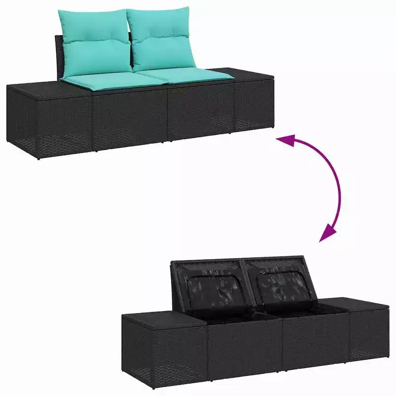 Set di divani da giardino vidaXL, 10 pezzi, nero e turchese, polirattan