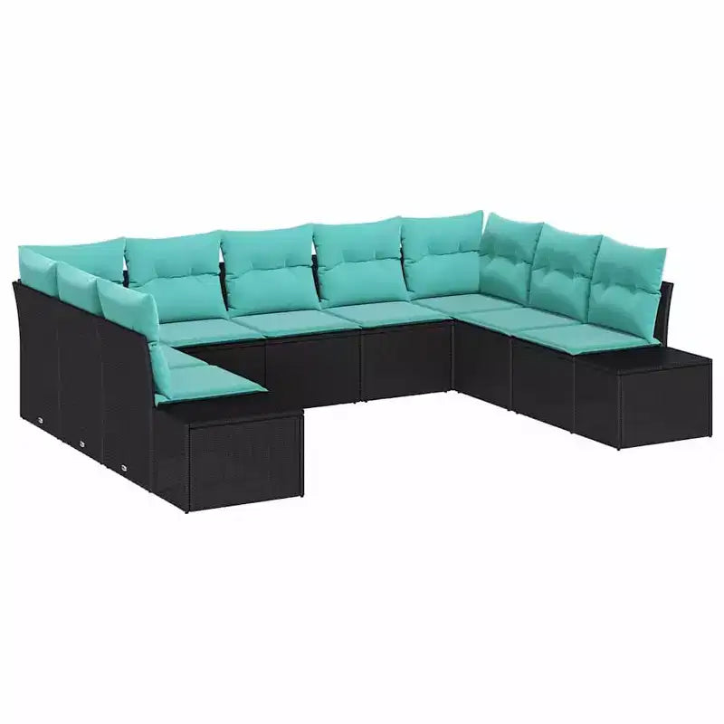 vidaXL Garden Sofa Set 9 pcs Black and Turquoise Poly Rattan