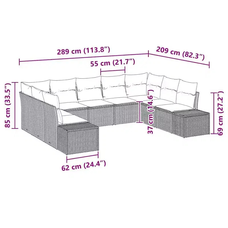 vidaXL 9-teiliges Gartensofagarnitur, Schwarz und Türkis, aus Poly-Rattan