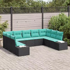 vidaXL 9-teiliges Gartensofagarnitur, Schwarz und Türkis, aus Poly-Rattan