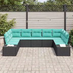 vidaXL 9-teiliges Gartensofagarnitur, Schwarz und Türkis, aus Poly-Rattan