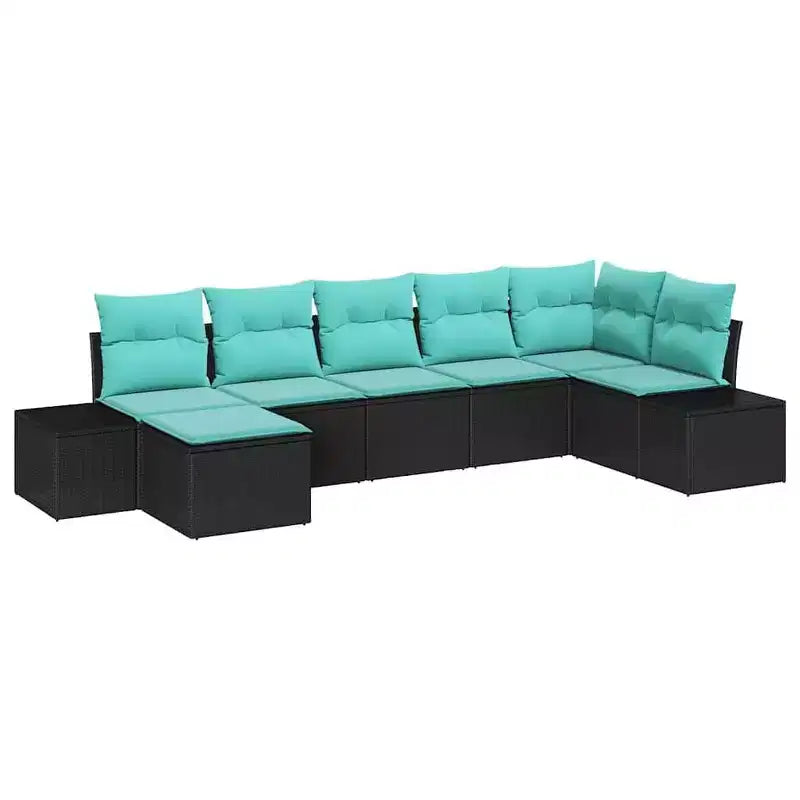 vidaXL Garden Sofa Set 7 pcs Black and turquoise 319 x 154 x 85 cm - Black and turquoise without table