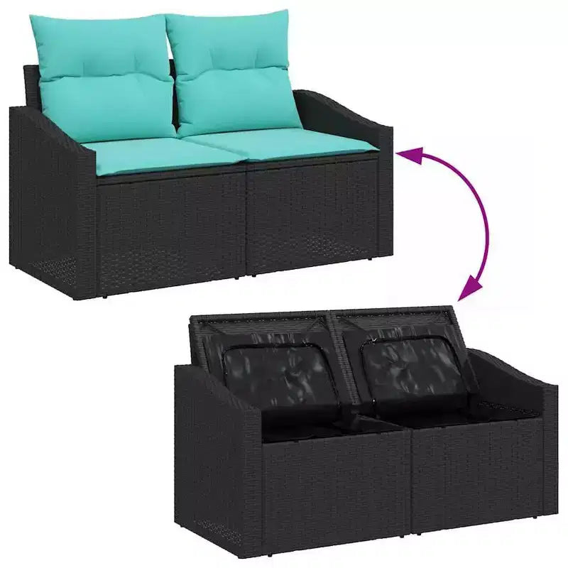 vidaXL kerti ülőgarnitúra, 6 részes, fekete, 55 x 62 x 69 cm, polirattan – fekete, asztal nélkül, kék