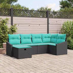 vidaXL kerti ülőgarnitúra, 6 részes, fekete, 55 x 62 x 69 cm, polirattan – fekete, asztal nélkül, kék