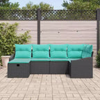 vidaXL kerti ülőgarnitúra, 6 részes, fekete, 55 x 62 x 69 cm, polirattan – fekete, asztal nélkül, kék