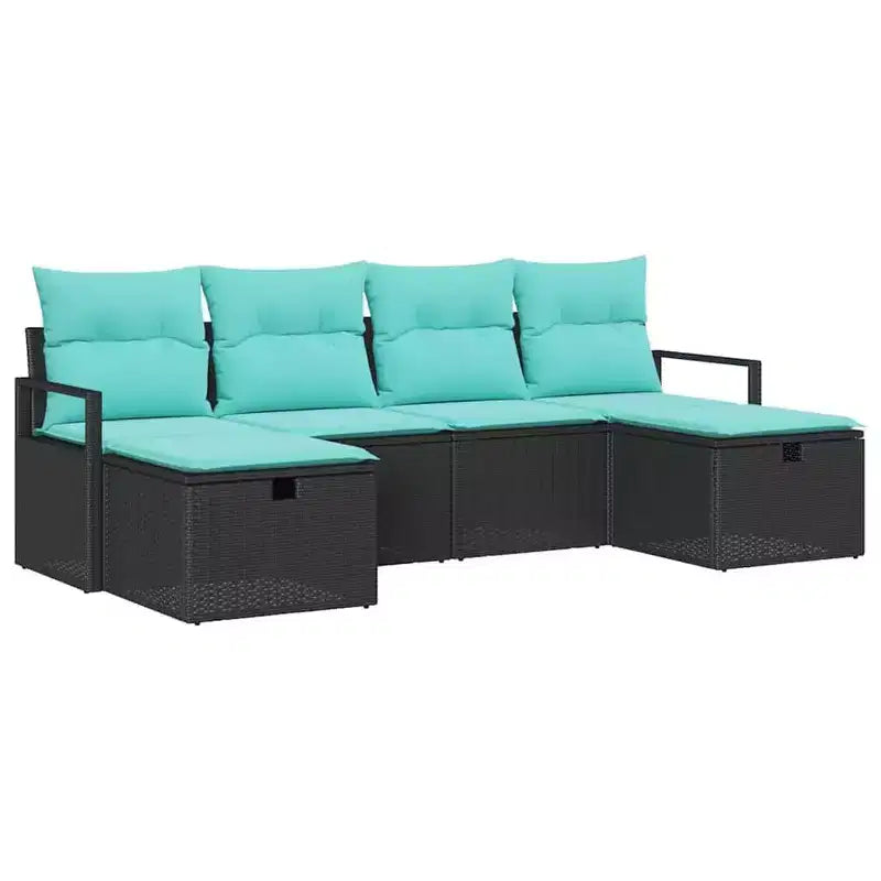 vidaXL Garden Sofa Set with Cushion 6 pcs Black Poly rattan - Black Blue
