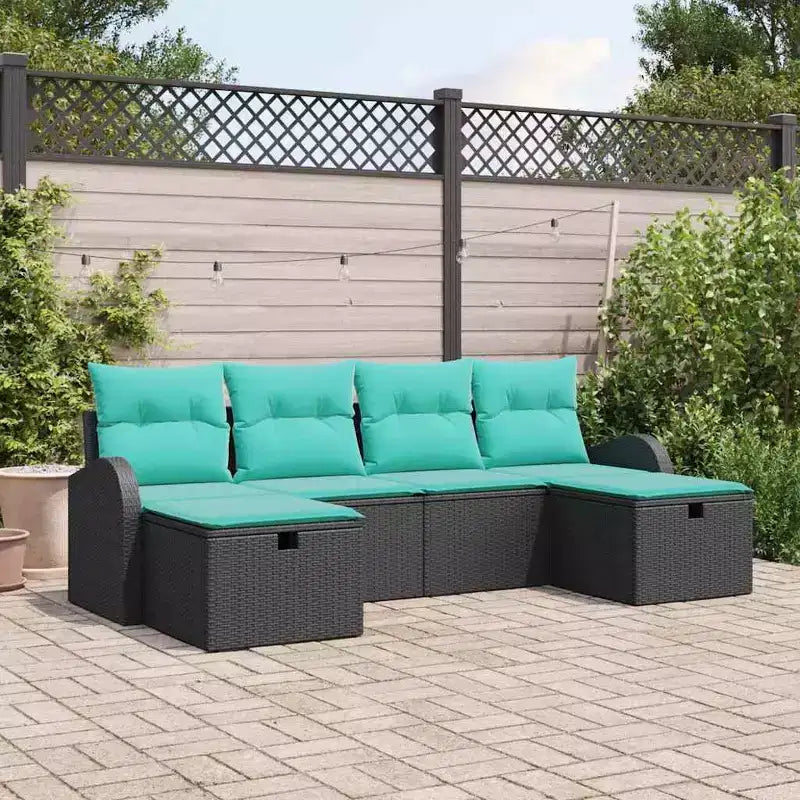 vidaXL Garden Sofa Set with Cushion 6 pcs Black Poly rattan - Black Blue
