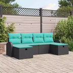 vidaXL Garden Sofa Set with Cushion 6 pcs Black Poly rattan - Black Blue