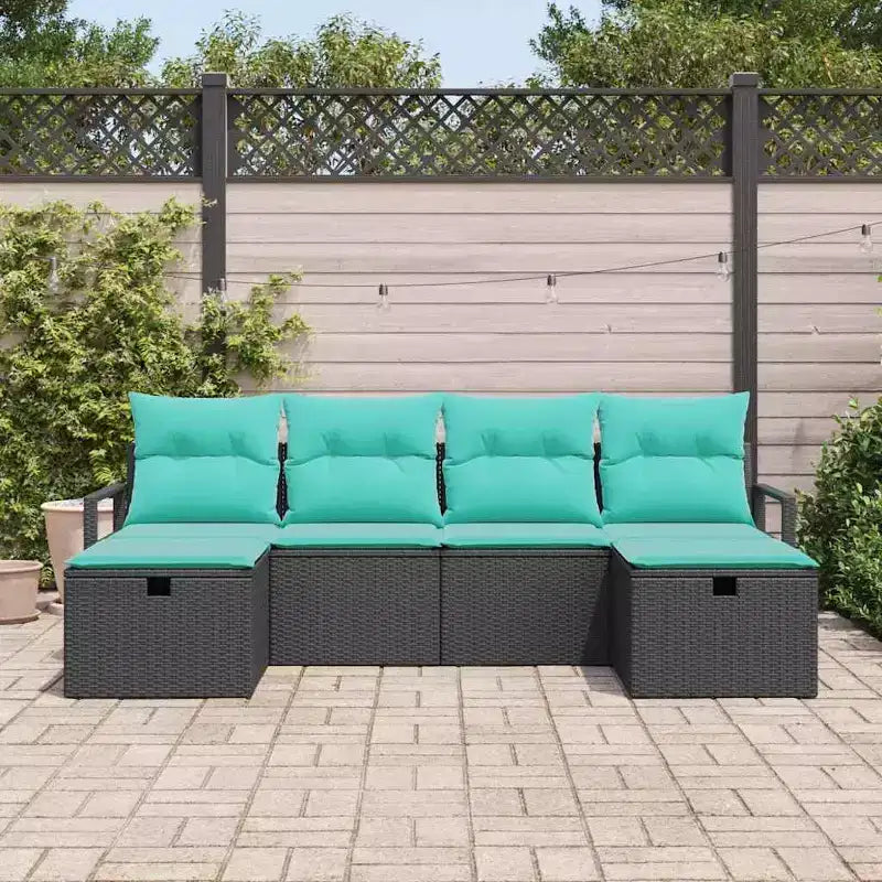 vidaXL Garden Sofa Set with Cushion 6 pcs Black Poly rattan - Black Blue