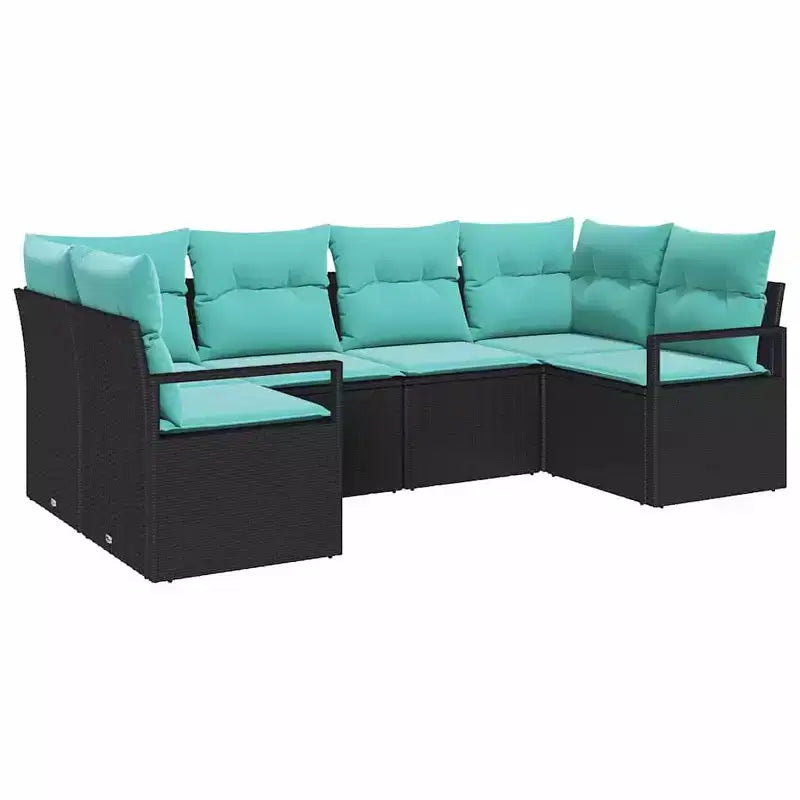 vidaXL Garden Sofa Set with Cushion 6 pcs - Black and Turquoise
