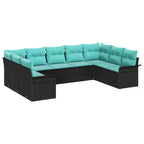 vidaXL Garden Sofa Set with Cushion 9 pcs Black Poly rattan