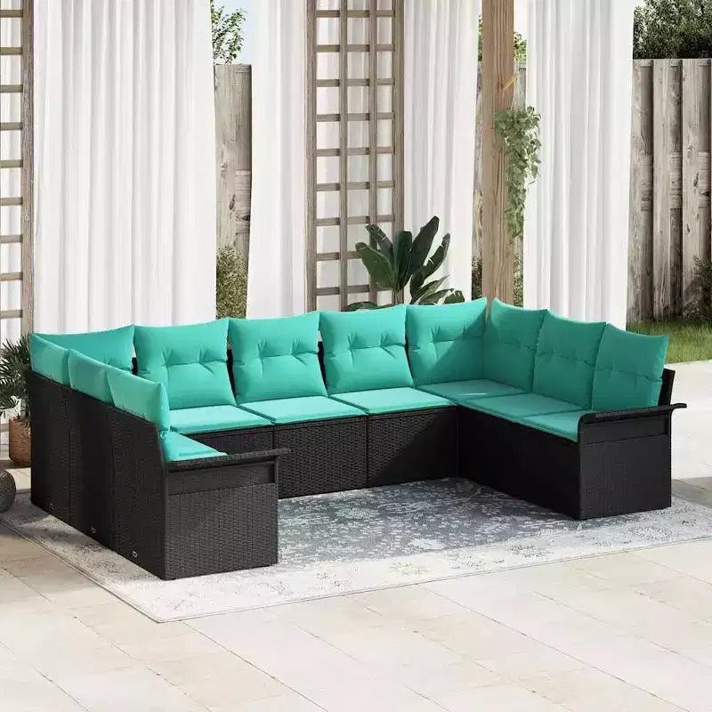 vidaXL Set di divani da giardino con cuscini, 9 pezzi, polyrattan nero