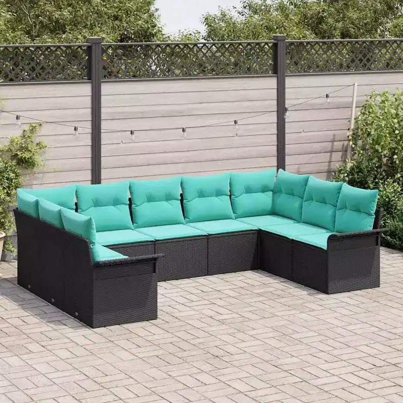 vidaXL Set di divani da giardino con cuscini, 9 pezzi, polyrattan nero