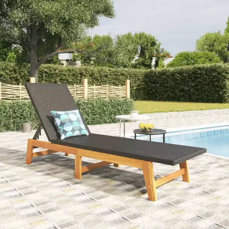 Lettino prendisole vidaXL nero e marrone in rattan PE, extra lungo