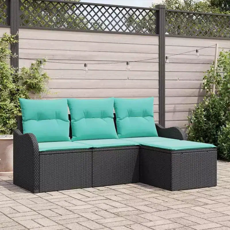 Set di divani da giardino vidaXL con cuscini, 4 pezzi, polirattan nero