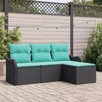 Set di divani da giardino vidaXL con cuscini, 4 pezzi, polirattan nero