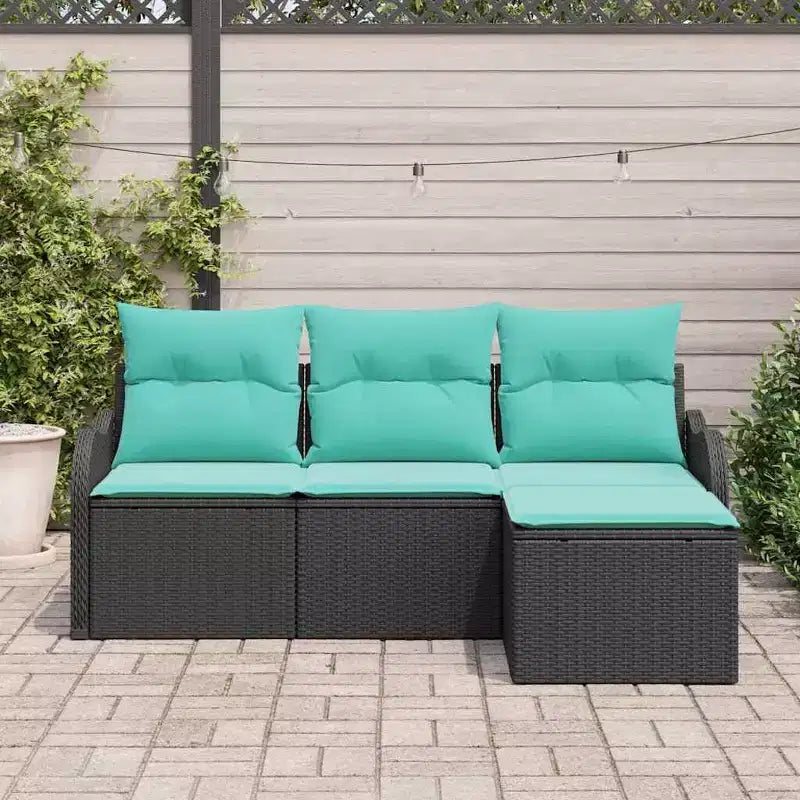 Set di divani da giardino vidaXL con cuscini, 4 pezzi, polirattan nero