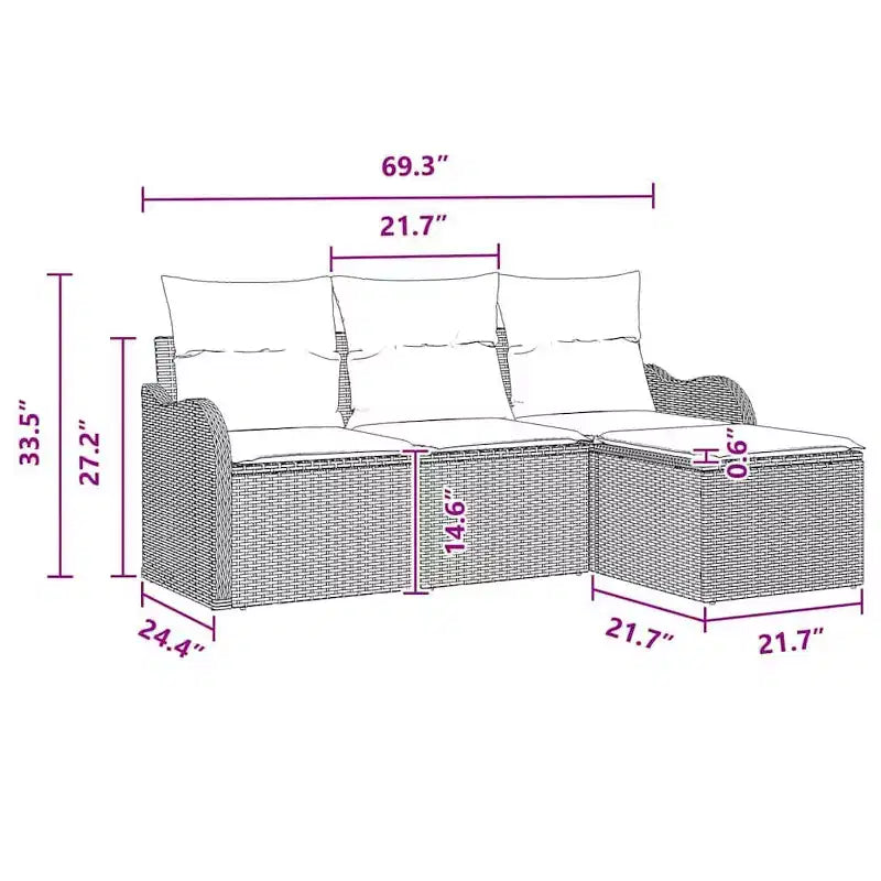 Set di divani da giardino vidaXL con cuscini, 4 pezzi, polirattan nero