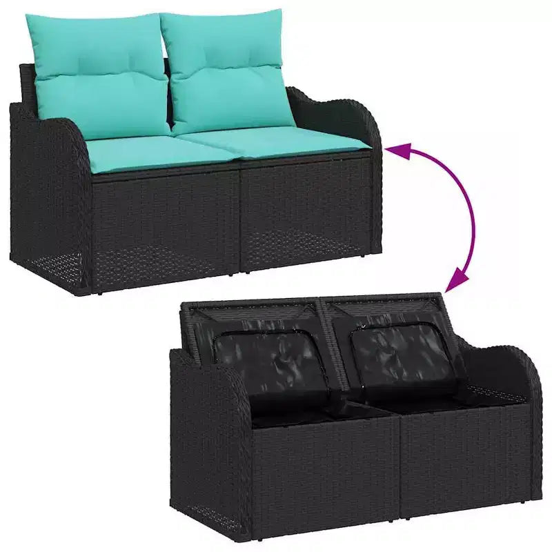 Set di divani da giardino vidaXL con cuscini, 4 pezzi, polirattan nero